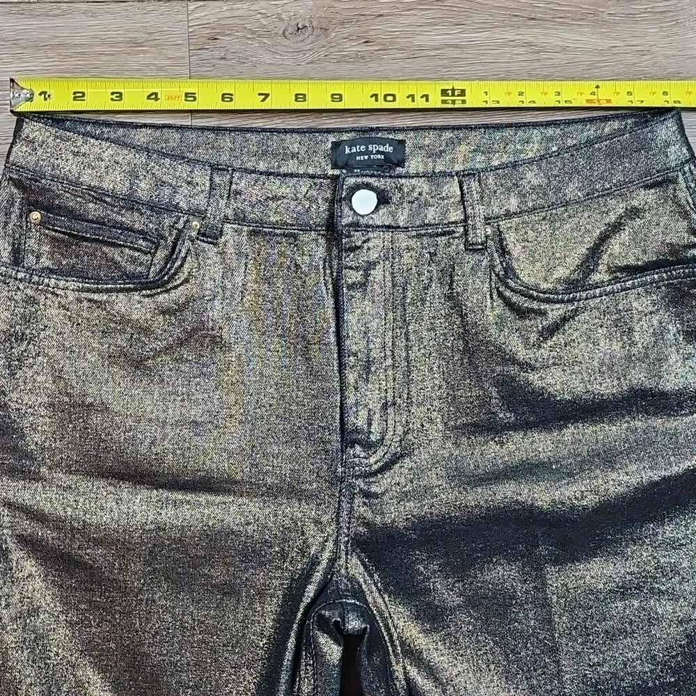 NEW Kate Spade Gold Metallic Stretch Denim Straight Leg Mid Rise Crop Pant Jean